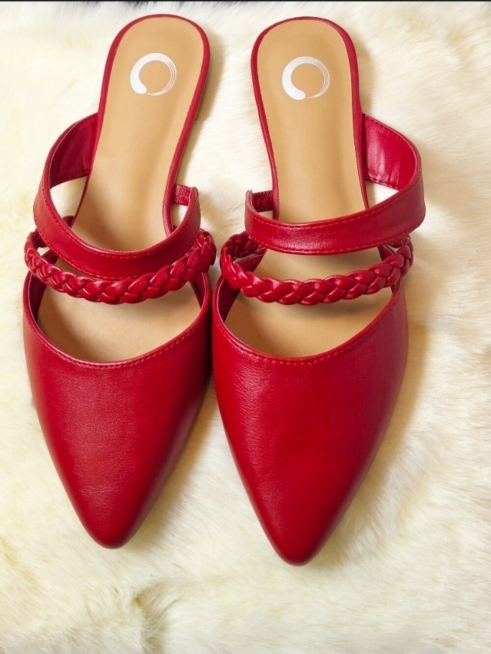 Journee Collection Red Braided-Strap Pointed Toe Mule